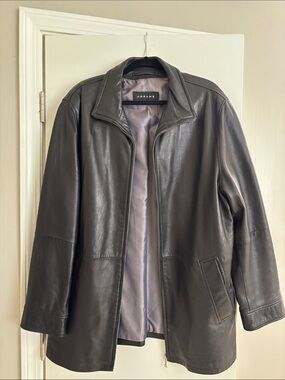 Men's Black Leather Zip-Front Coat